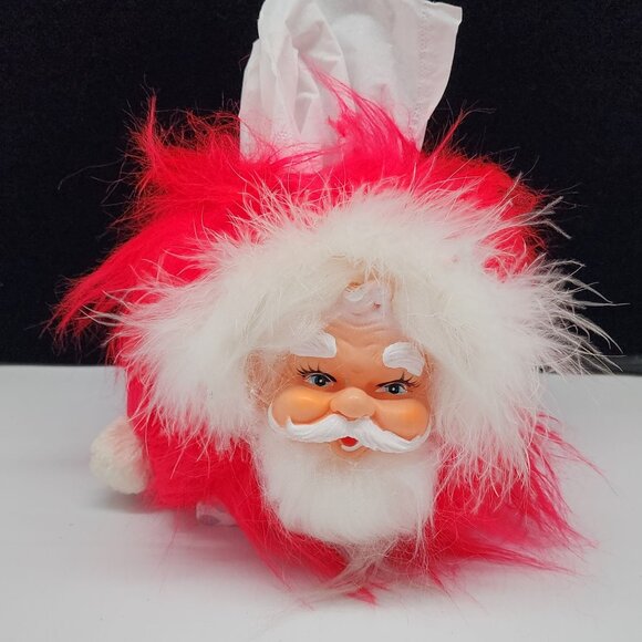 Vintage Kitschy Santa Claus Fuzzy Tissue Box Cover Holder Christmas Holiday Deco - Picture 1 of 7